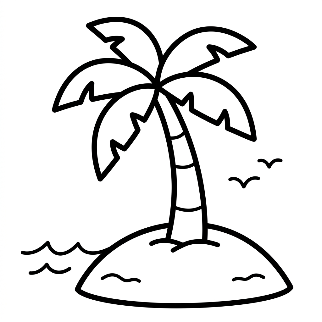 Simple Palm Tree Desert Island Coloring Page