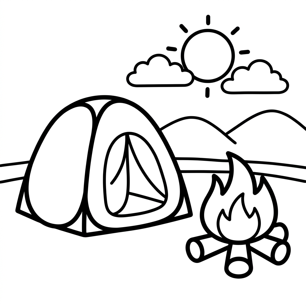 Simple Pop-up Tent and Campfire Coloring Page