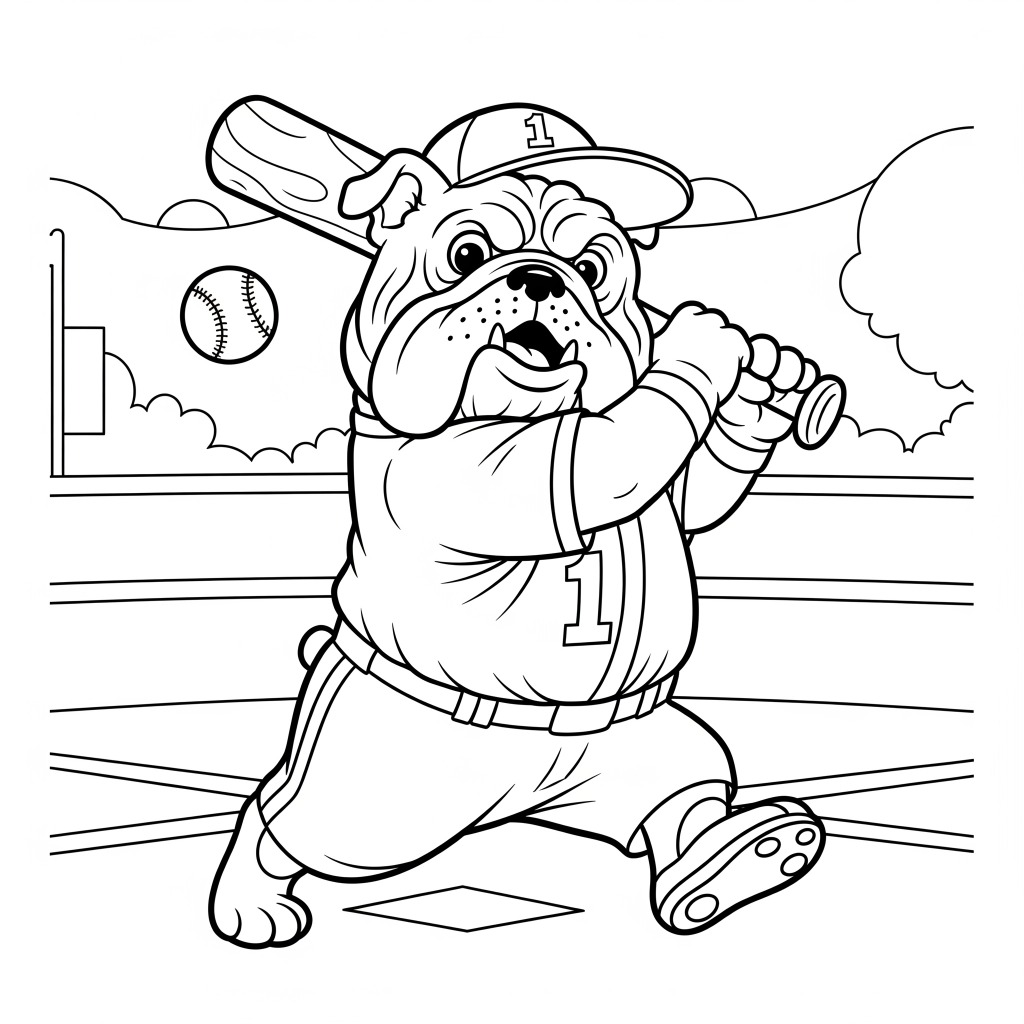 Bulldog Playing Baseball Coloring Page