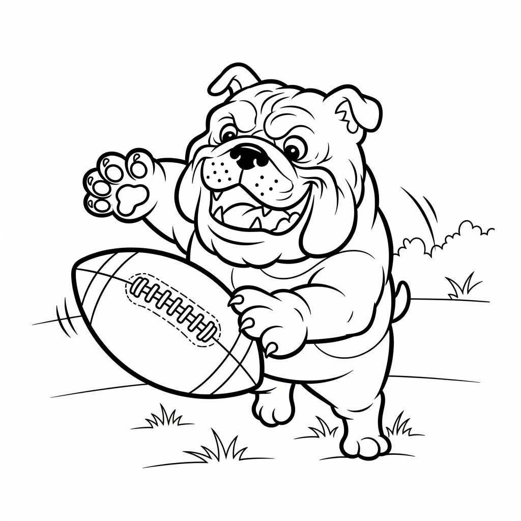 Bulldog Playing Football Coloring Page