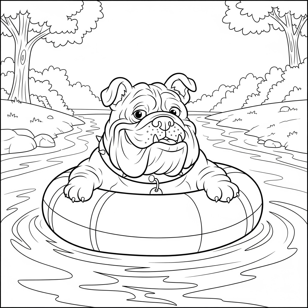River Floating Bulldog Coloring Page