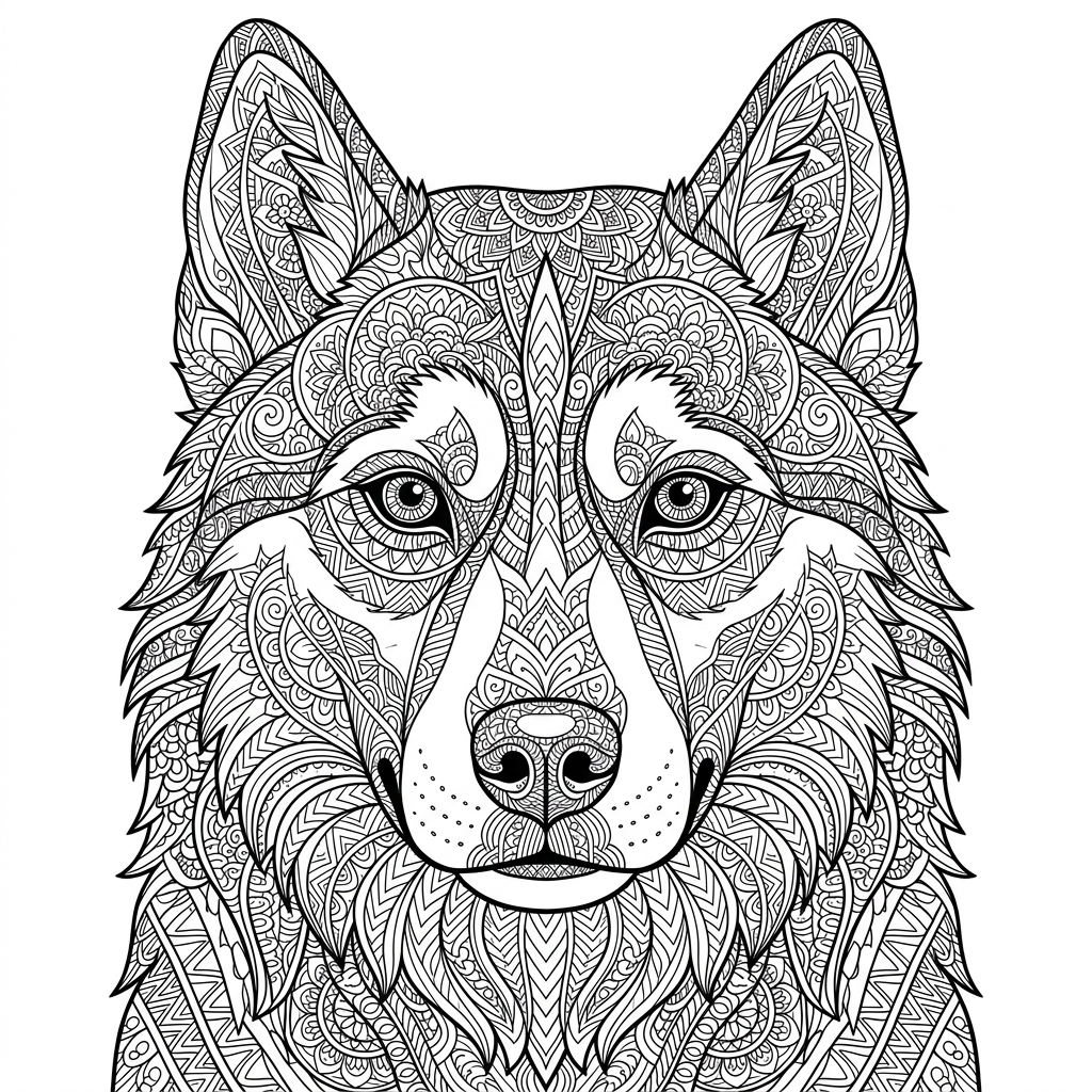 Detailed Husky Portrait Coloring Page