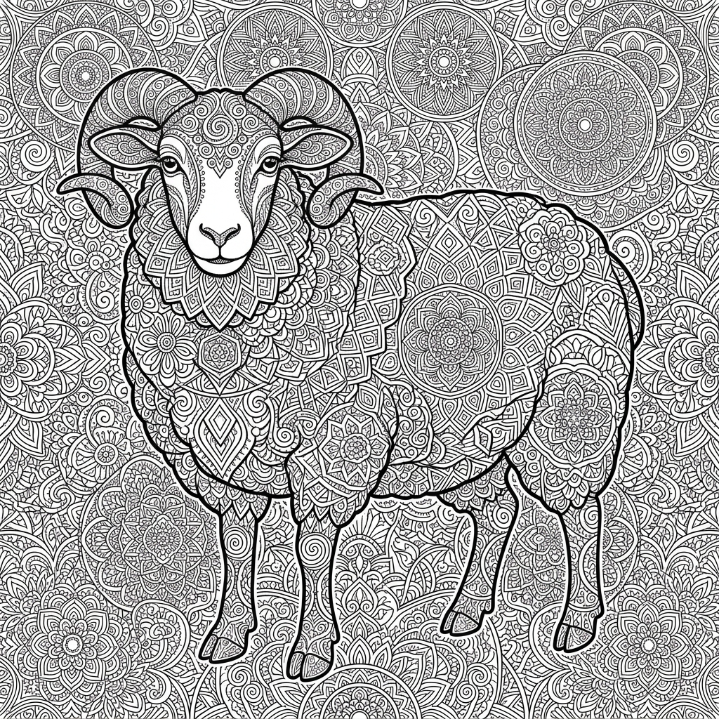 Detailed Sheep Mandala Coloring Page