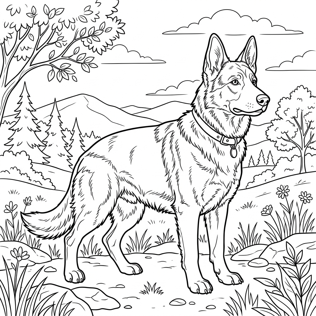 German Shepherd Patrol Coloring Page