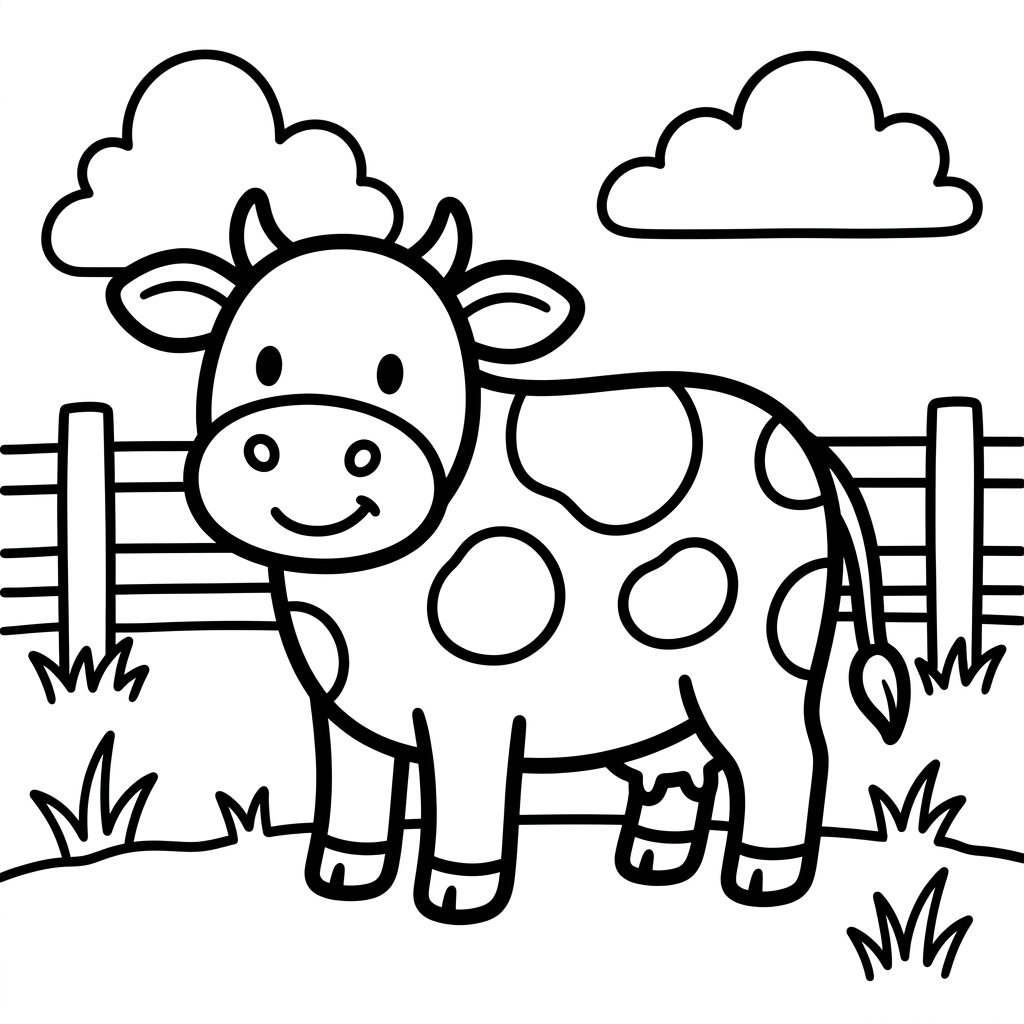Simple Cartoon Cow Coloring Page