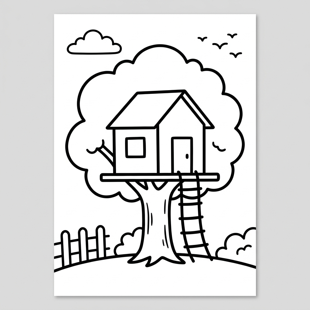 Simple Backyard Treehouse Coloring Page