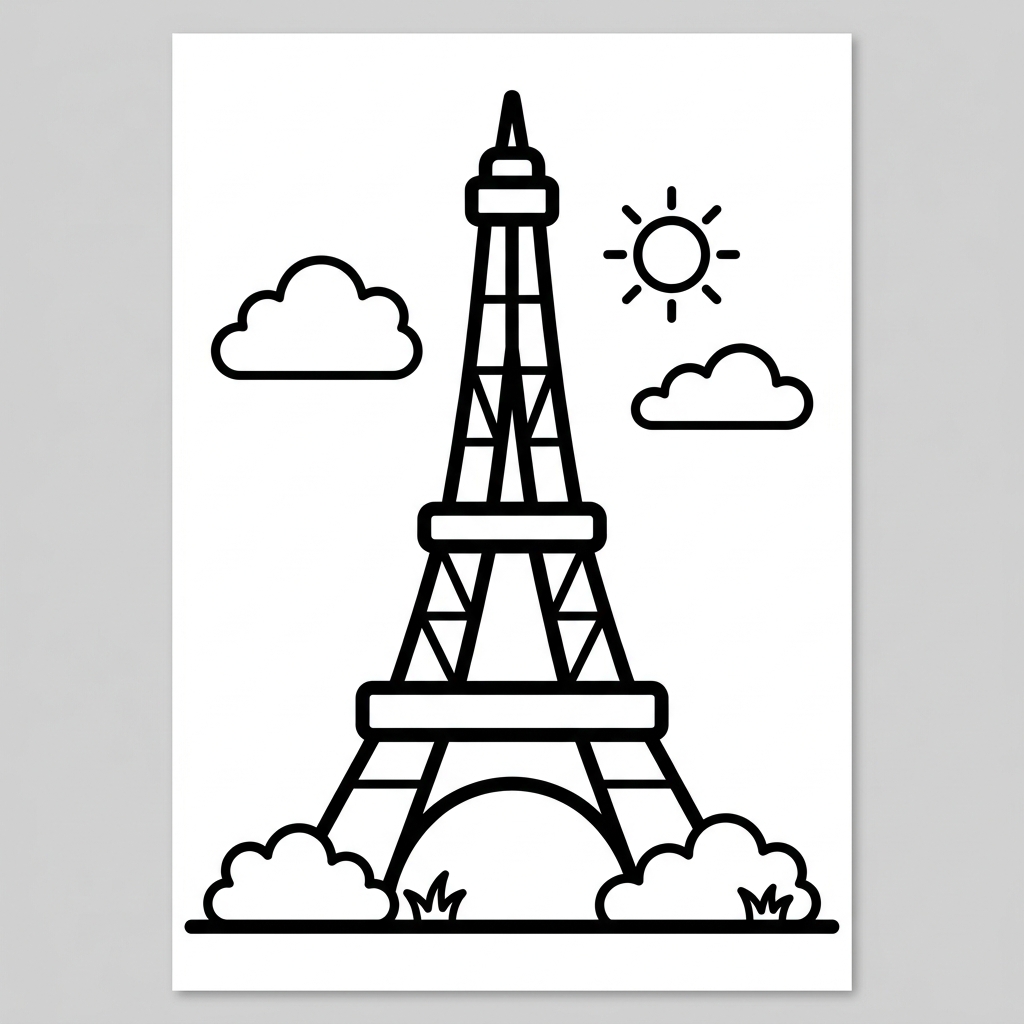 Simple Eiffel Tower Outline Coloring Page