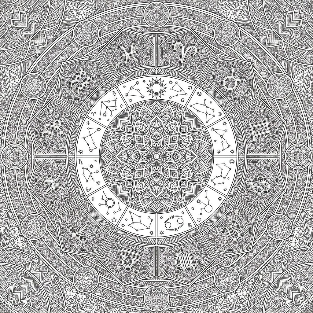 Detailed Astrological Birth Chart Map Coloring Page