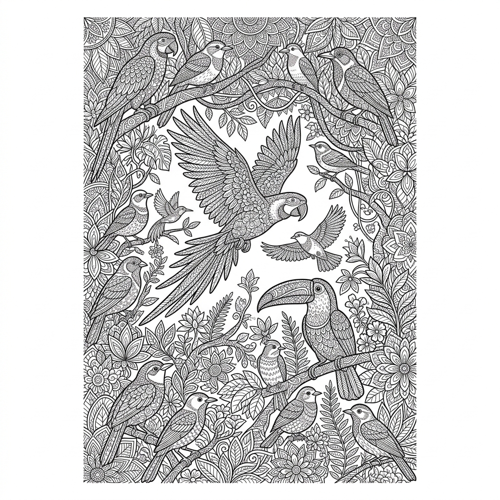 Detailed Amazon Rainforest Canopy Coloring Page