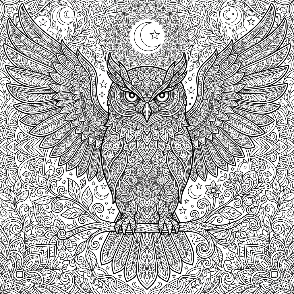 Intricate Night Owl Mandala Coloring Page