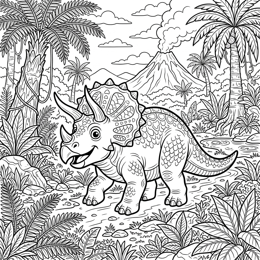 Happy Triceratops Dinosaur Coloring Page