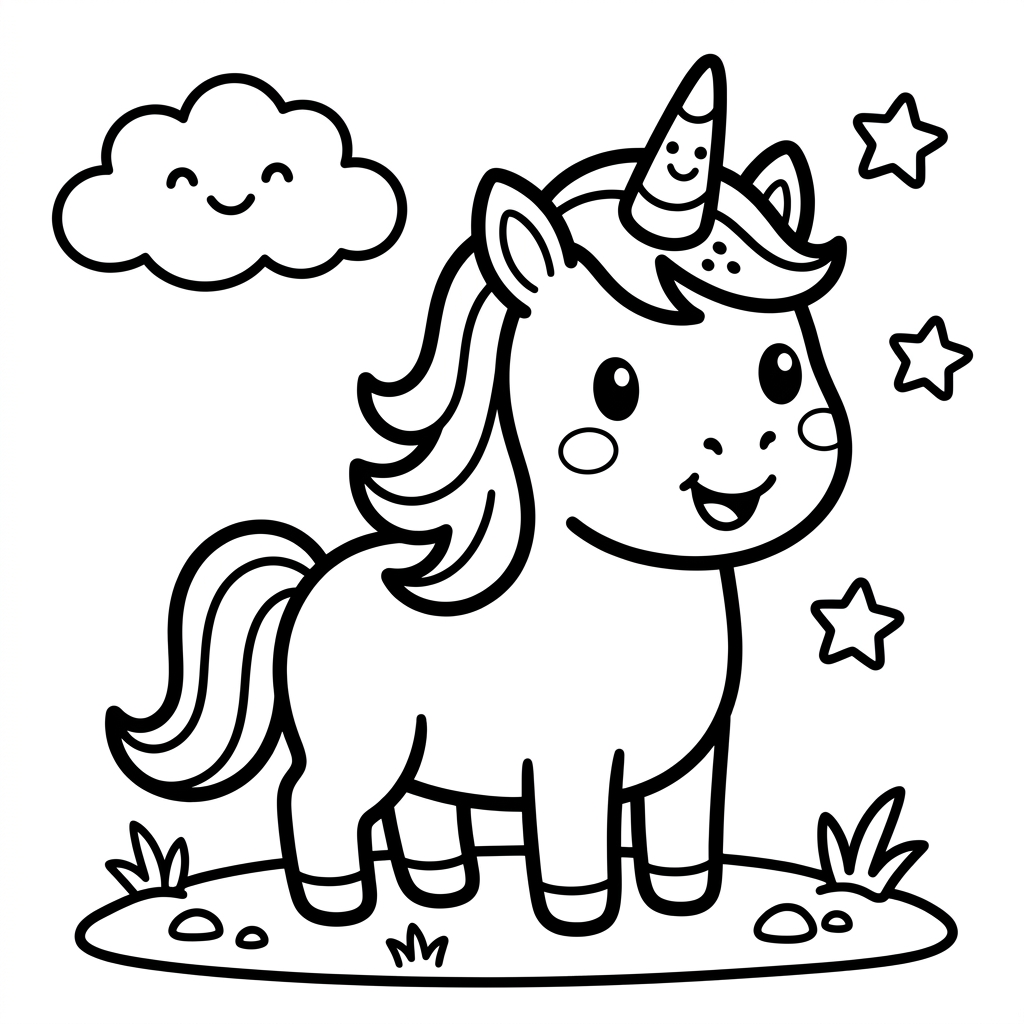 Simple Chibi Unicorn Coloring Page