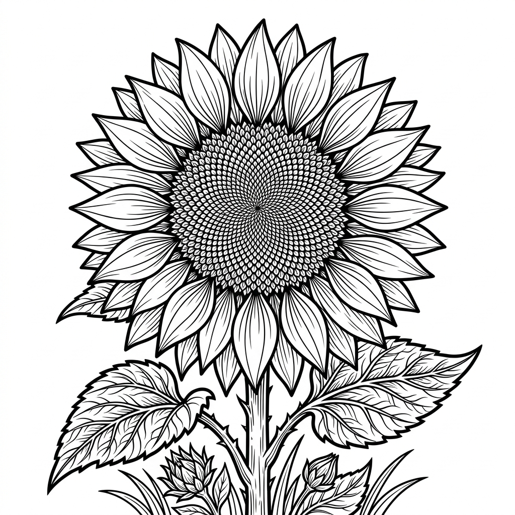 Blooming Sunflower Coloring Page