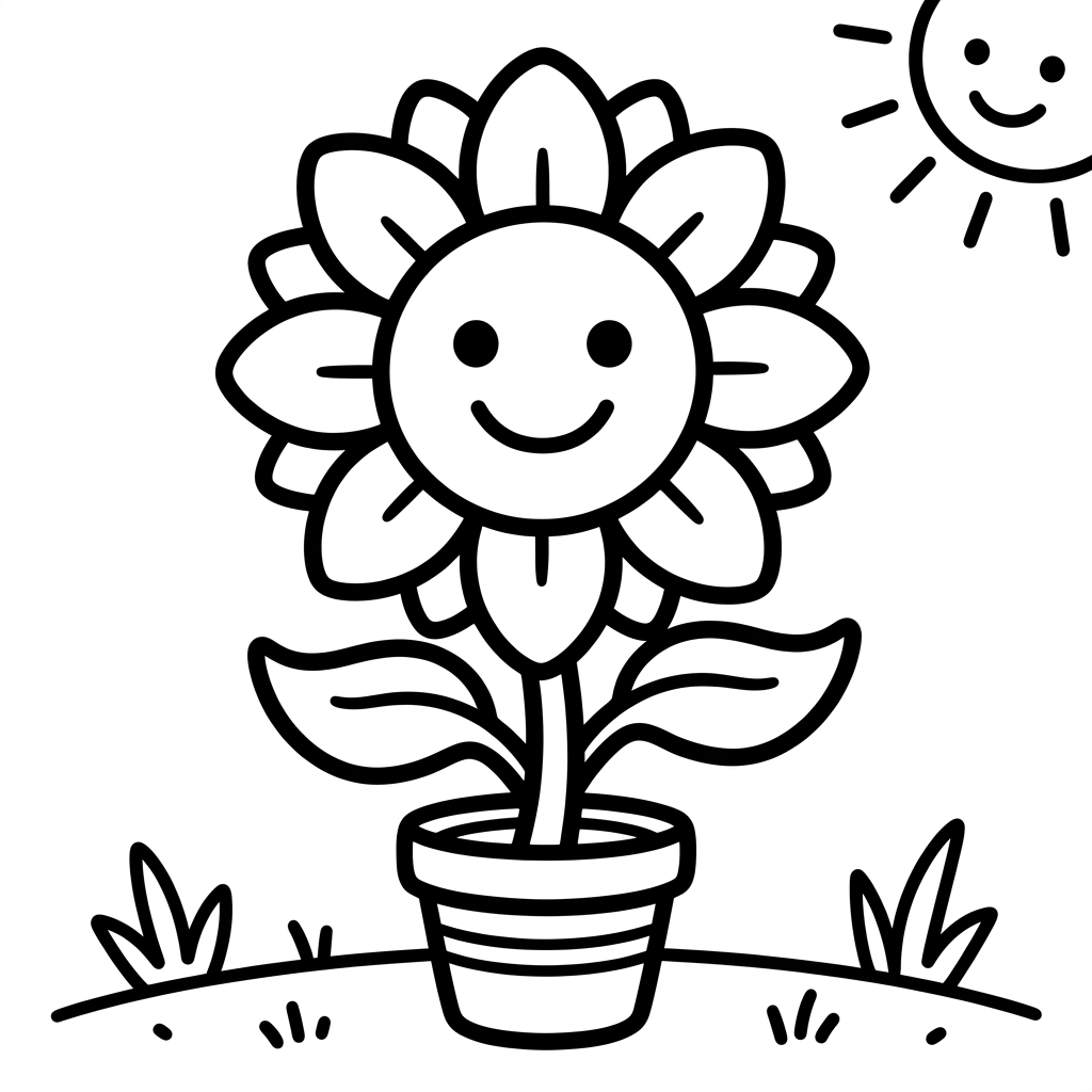 Simple Cartoon Sunflower Coloring Page