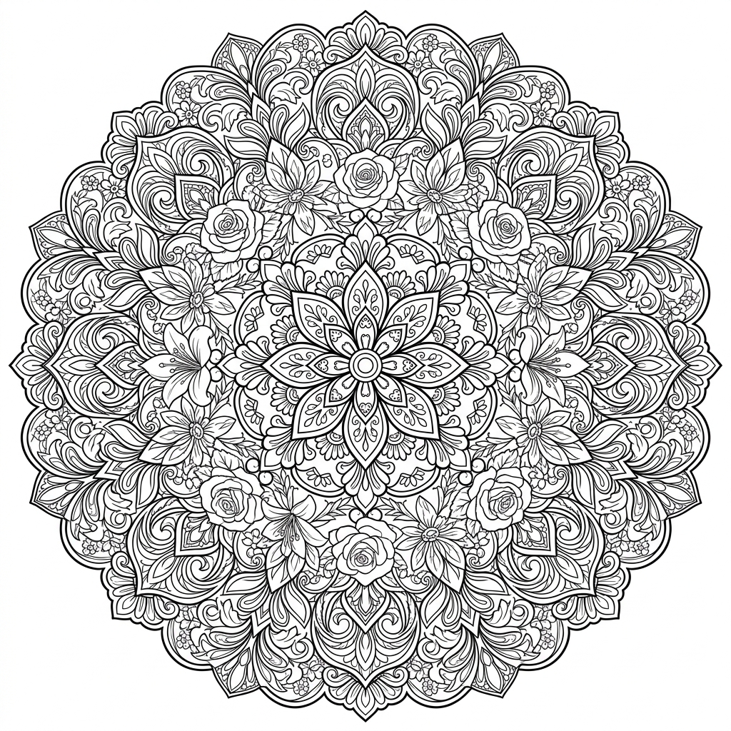 Intricate Floral Mandala Coloring Page