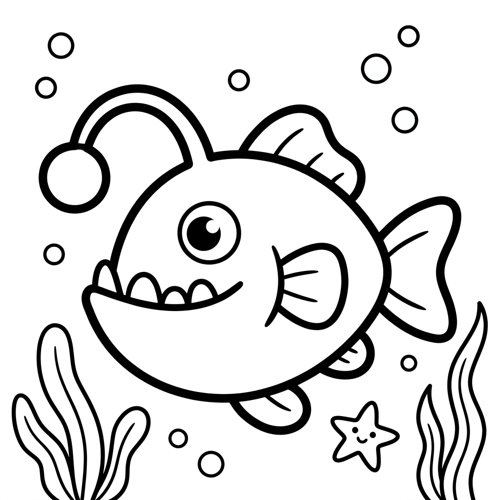 Easy Anglerfish Coloring Page Preview Drawing