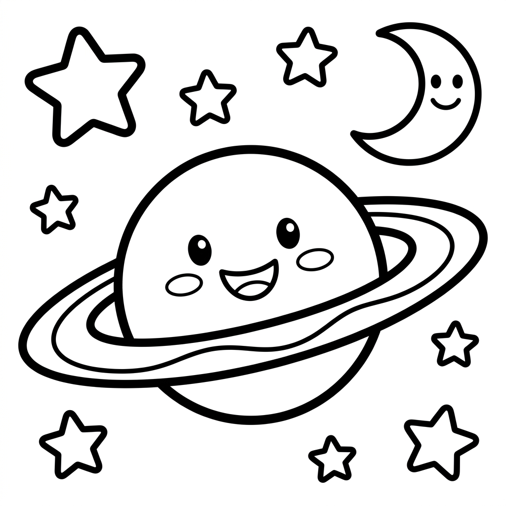 Cartoon Smiling Saturn Coloring Page