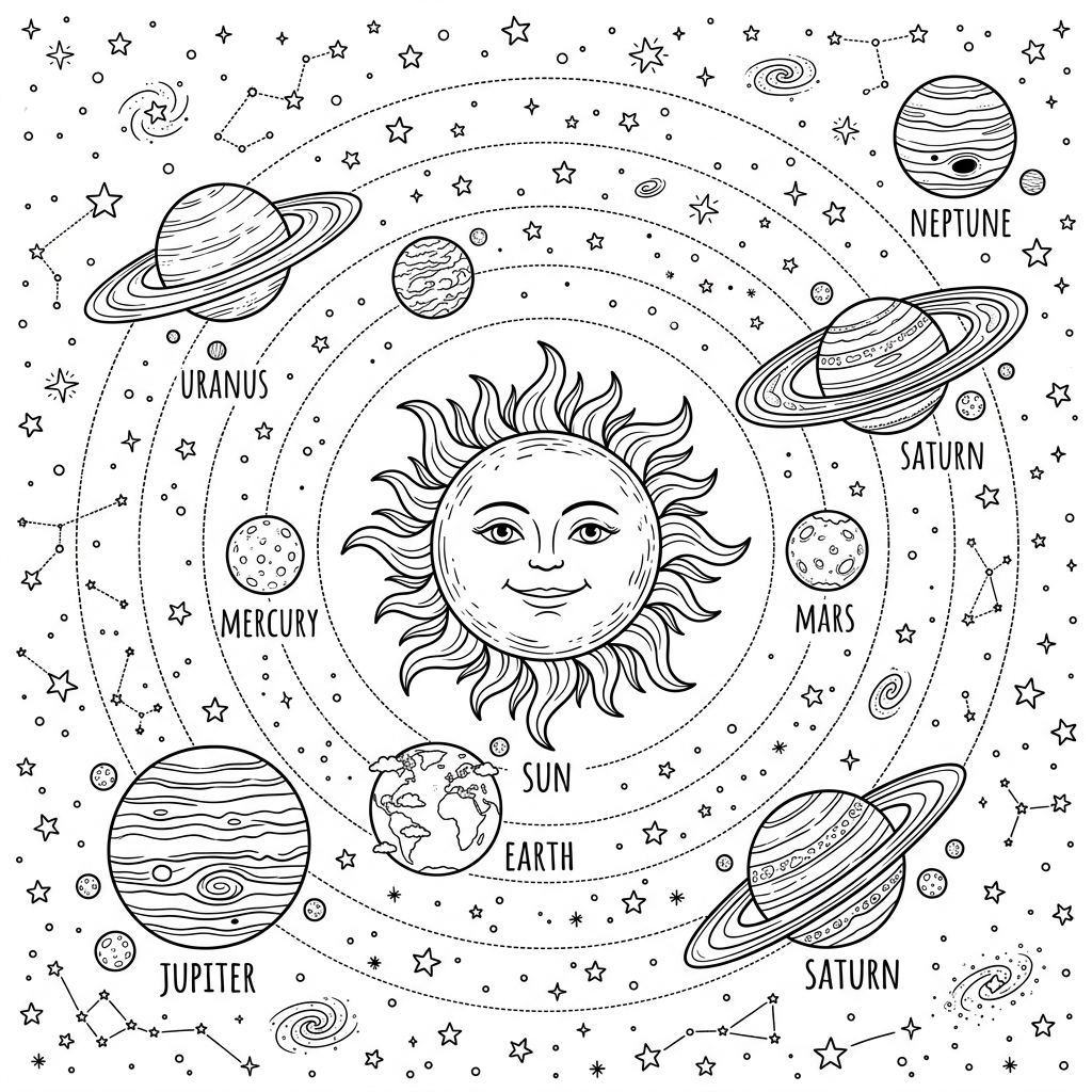 Solar System Orbit Coloring Page