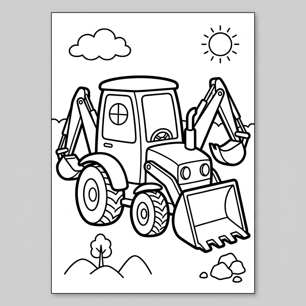 Easy Backhoe Loader Coloring Page Preview Drawing