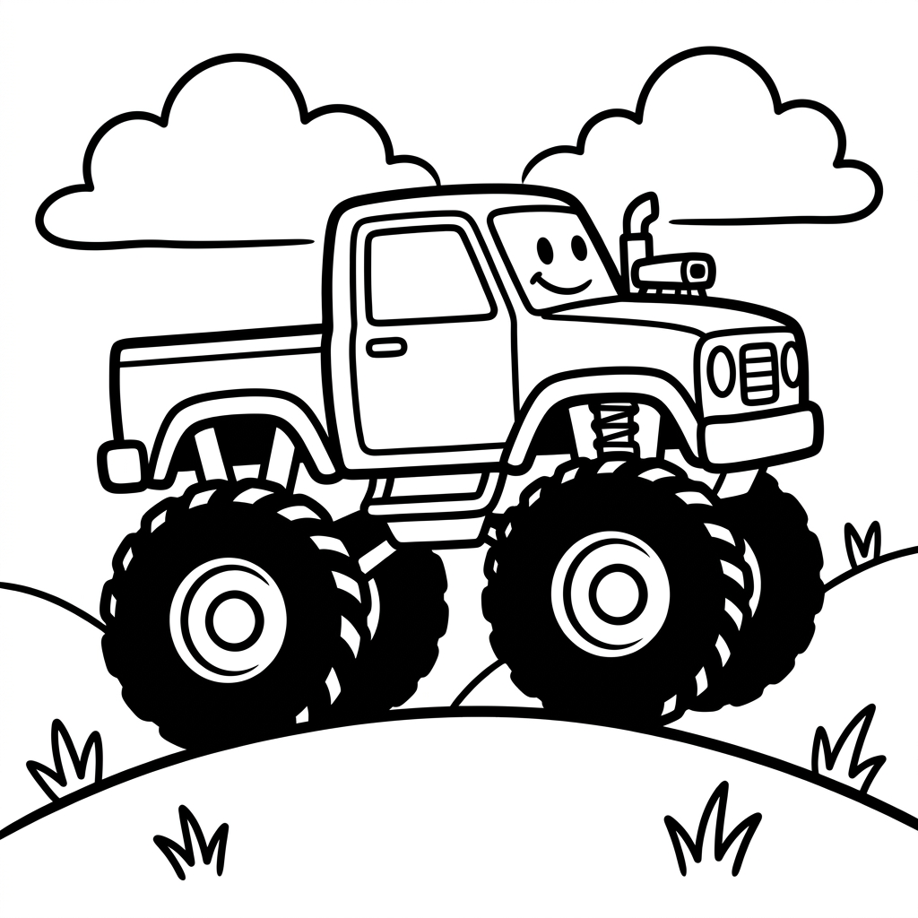Easy Classic Monster Truck Coloring Page Preview Drawing