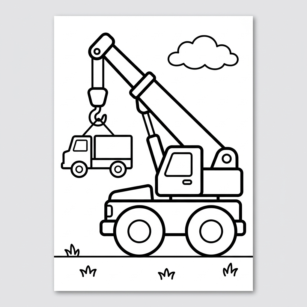 Easy Mobile Crane Coloring Page Preview Drawing