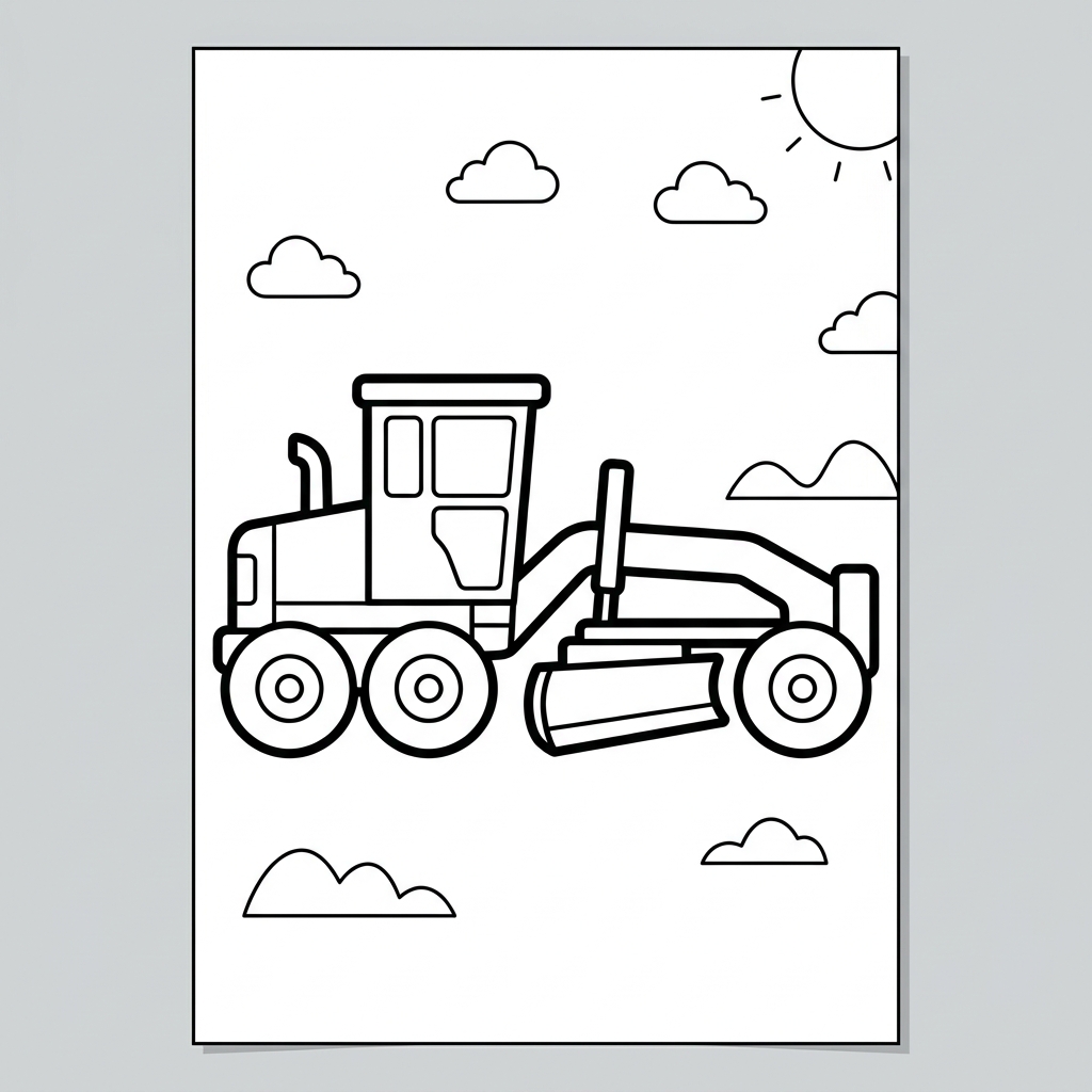Easy Motor Grader Coloring Page Preview Drawing